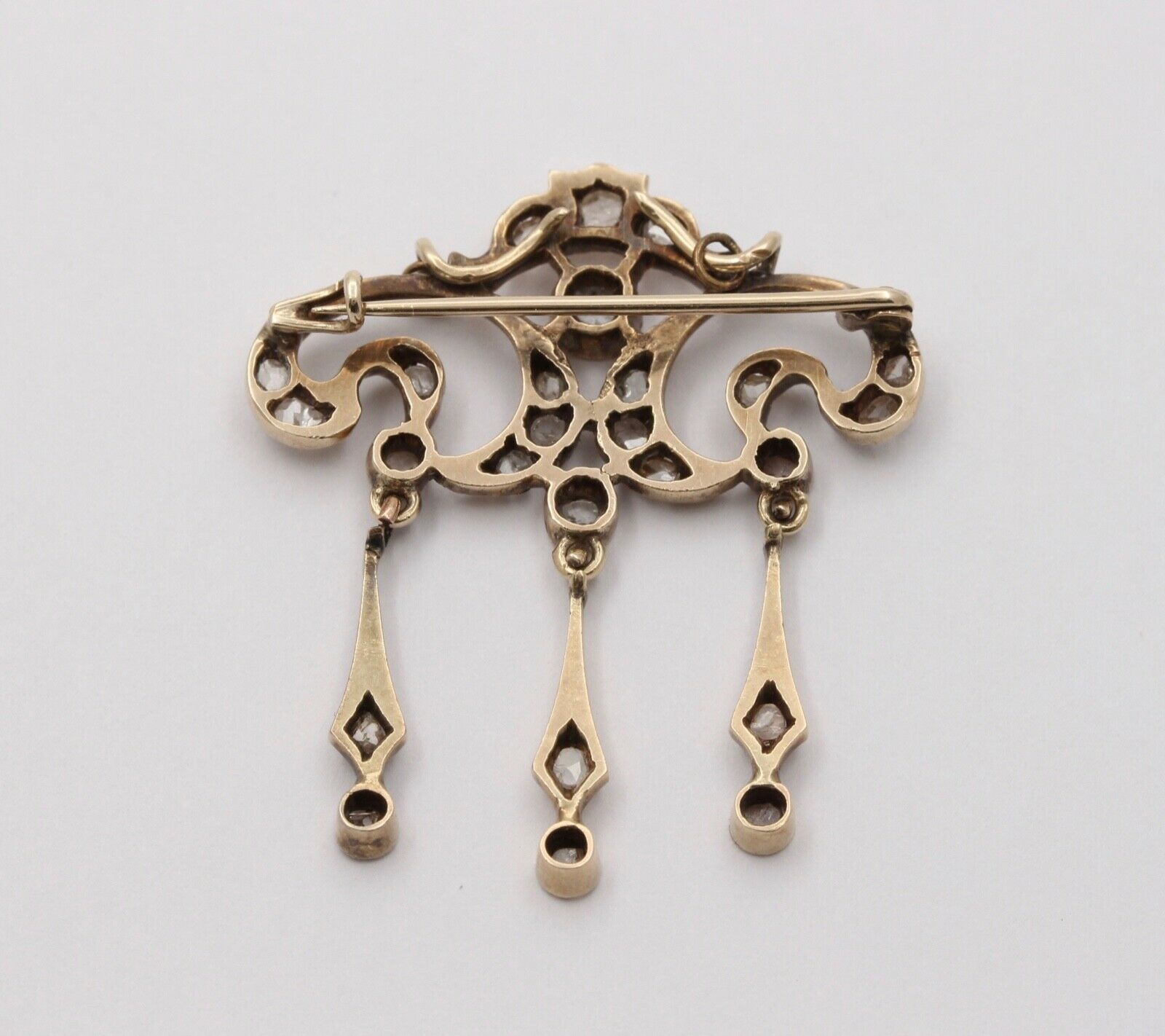 Elegant Victorian Rose Cut Diamonds 14K Yellow Gold Brooch Pendant
