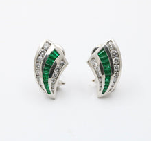 Load image into Gallery viewer, Charles Krypell Platinum Diamond And Emerald Earrings
