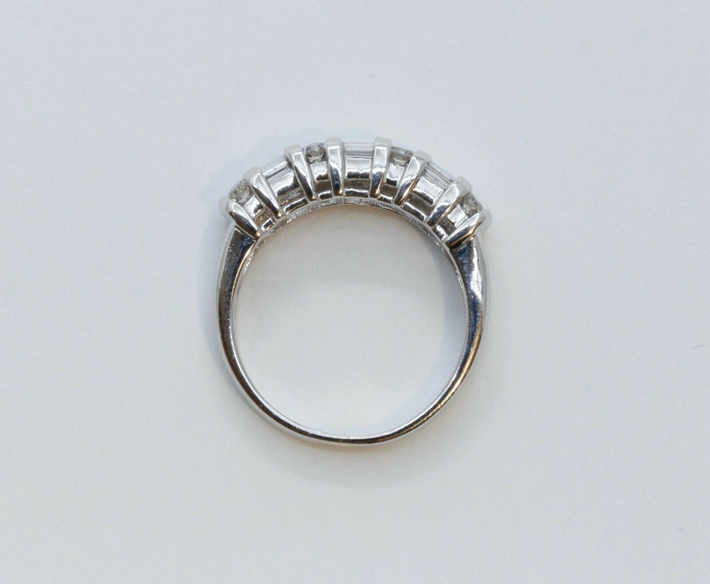 Beautiful Vintage Round Baguette Diamonds 14K White Gold Wedding Band Ring