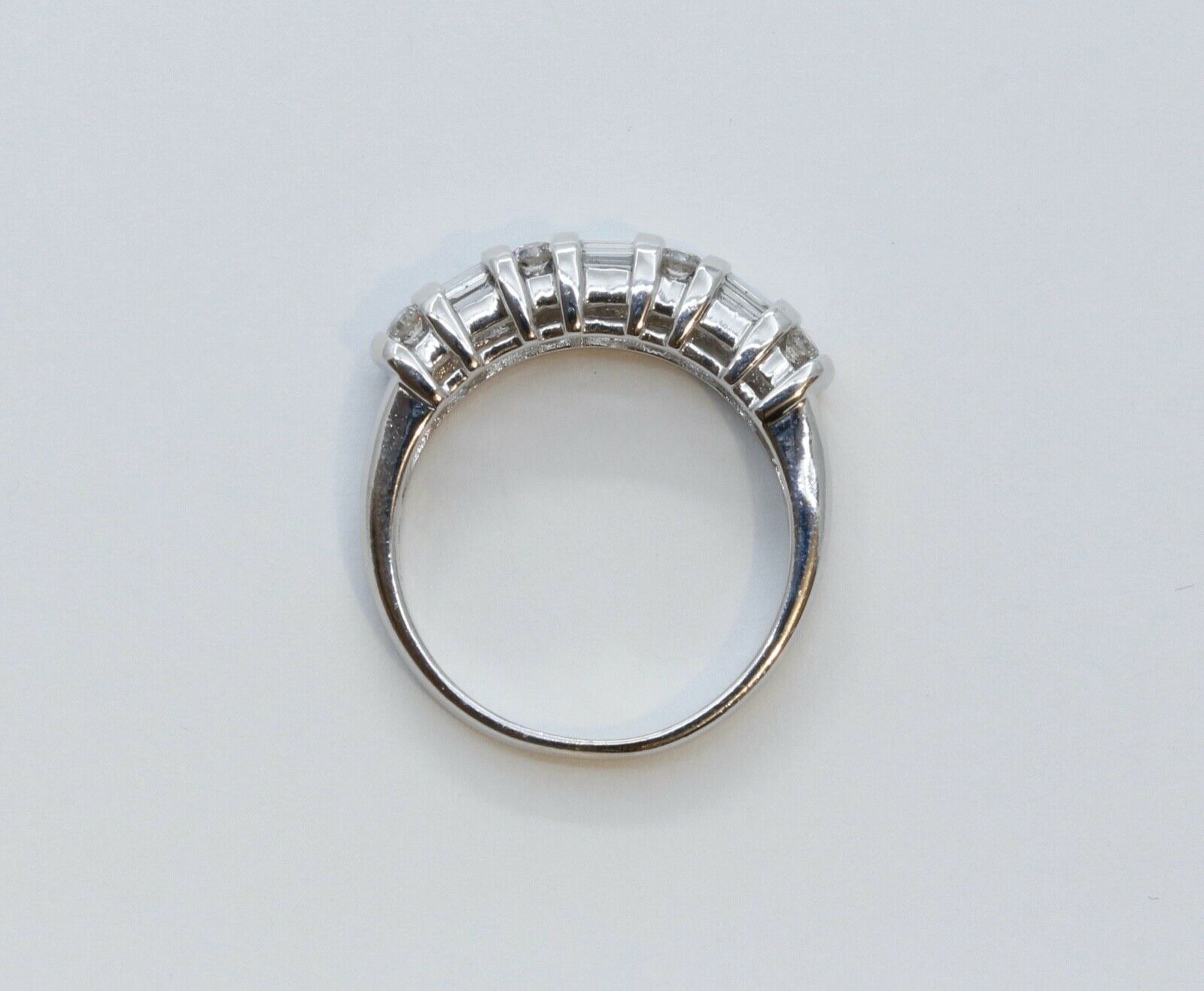 Beautiful Vintage Round Baguette Diamonds 14K White Gold Wedding Band Ring