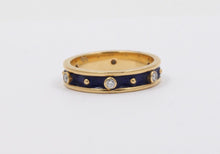 Load image into Gallery viewer, Vintage Ladies Diamonds 18K Yellow Gold Enamel Wedding Band Stacking Ring
