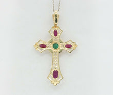 Load image into Gallery viewer, Vintage 14K Yellow Gold Emerald Ruby Cross Pendant
