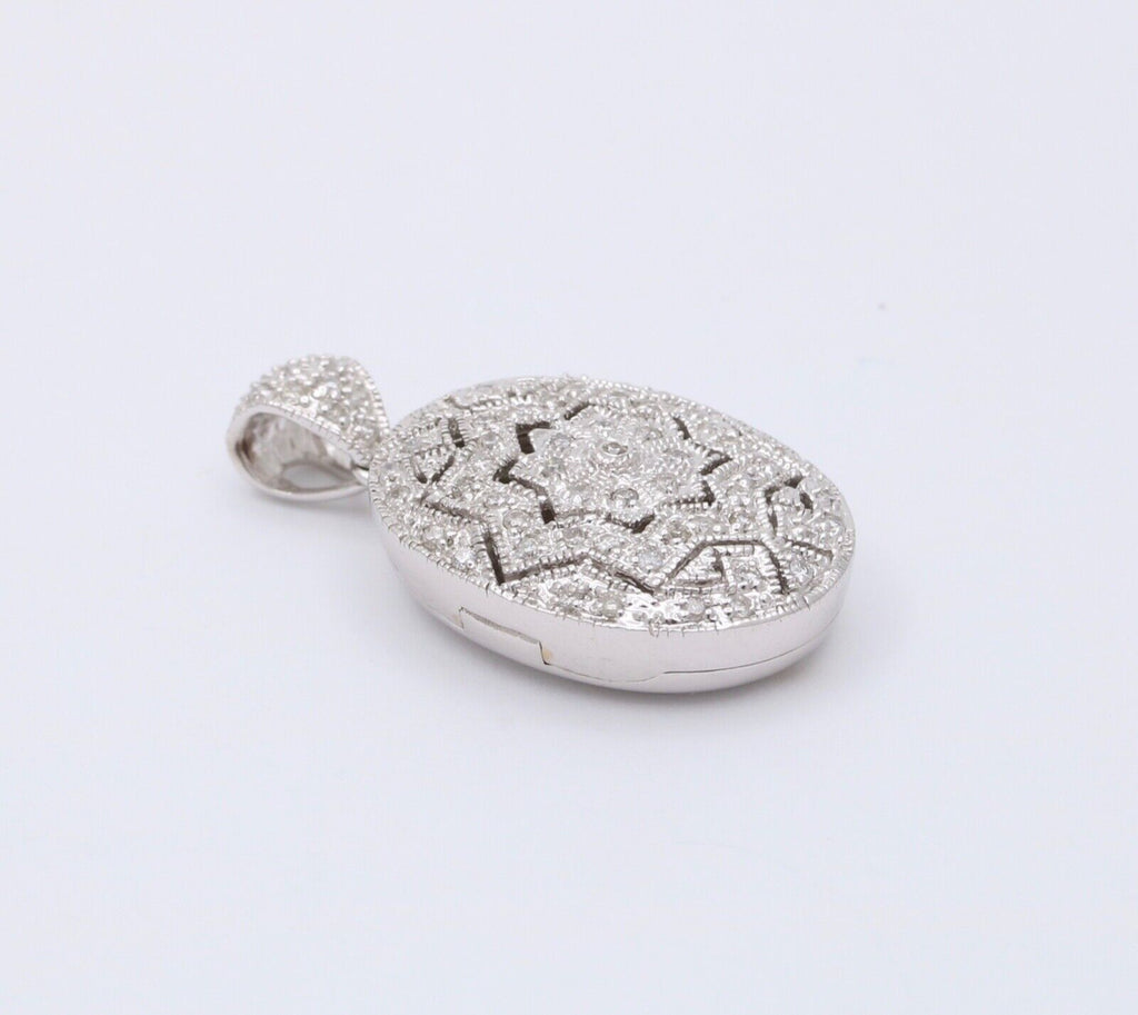 Vintage 14K White Gold Diamond Milgrain Locket Pendant
