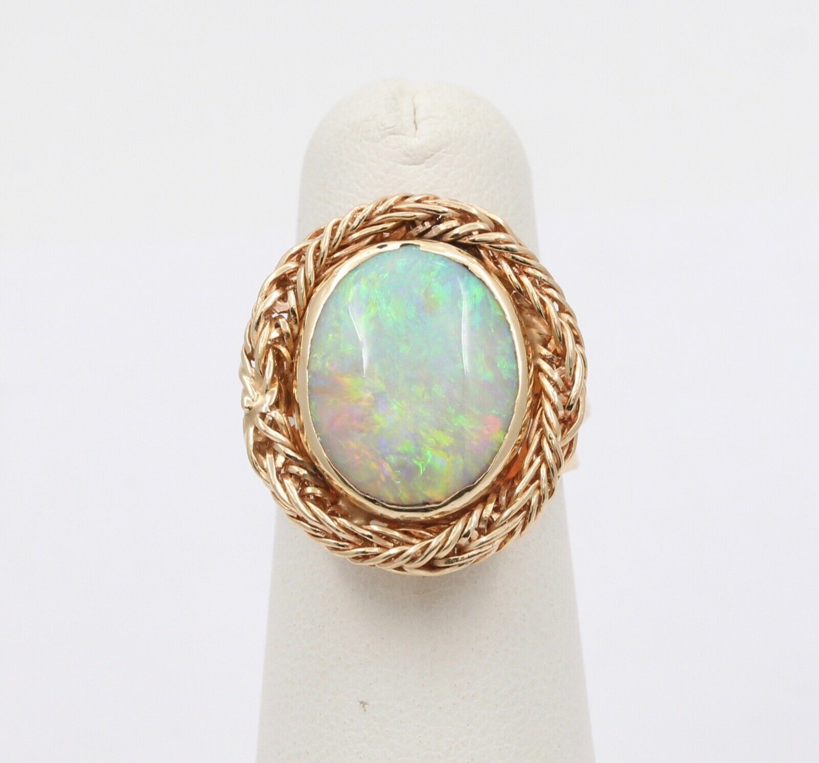 Vintage Natural Opal 14K Yellow Gold Rope Twist Ring