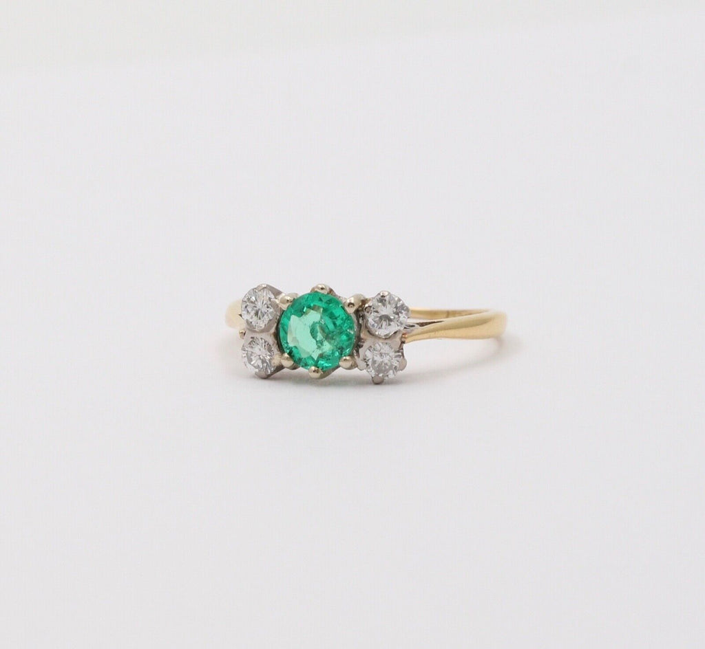 Vintage 18K Yellow Gold Emerald and Diamond Ring, Stacking Ring