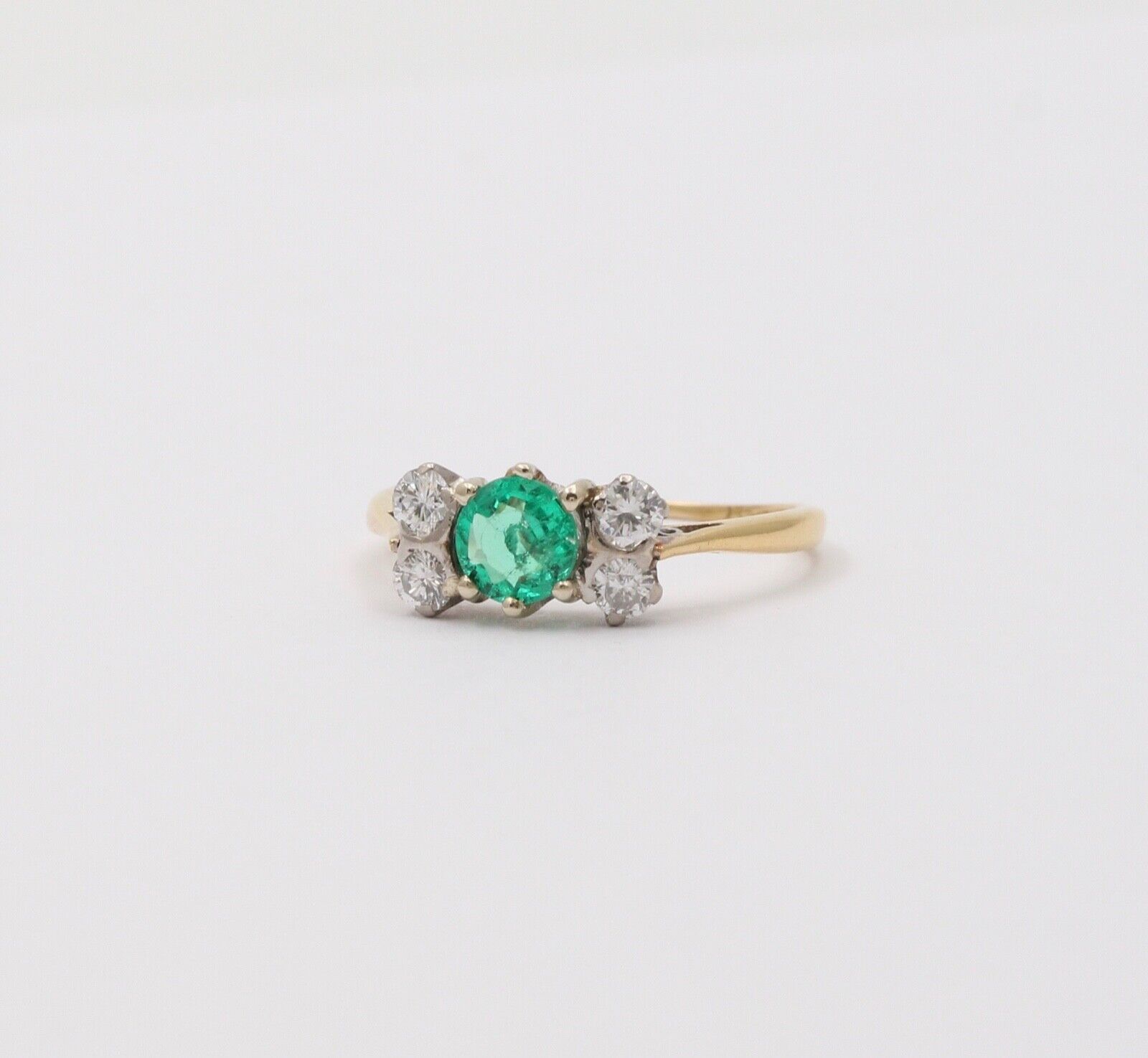 Vintage 18K Yellow Gold Emerald and Diamond Ring, Stacking Ring