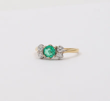 Load image into Gallery viewer, Vintage 18K Yellow Gold Emerald and Diamond Ring, Stacking Ring
