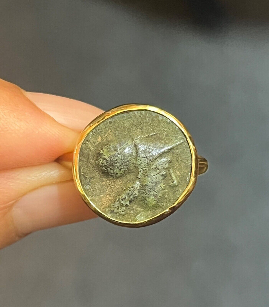 Vintage 18K Yellow Gold Ancient Coin Ring.