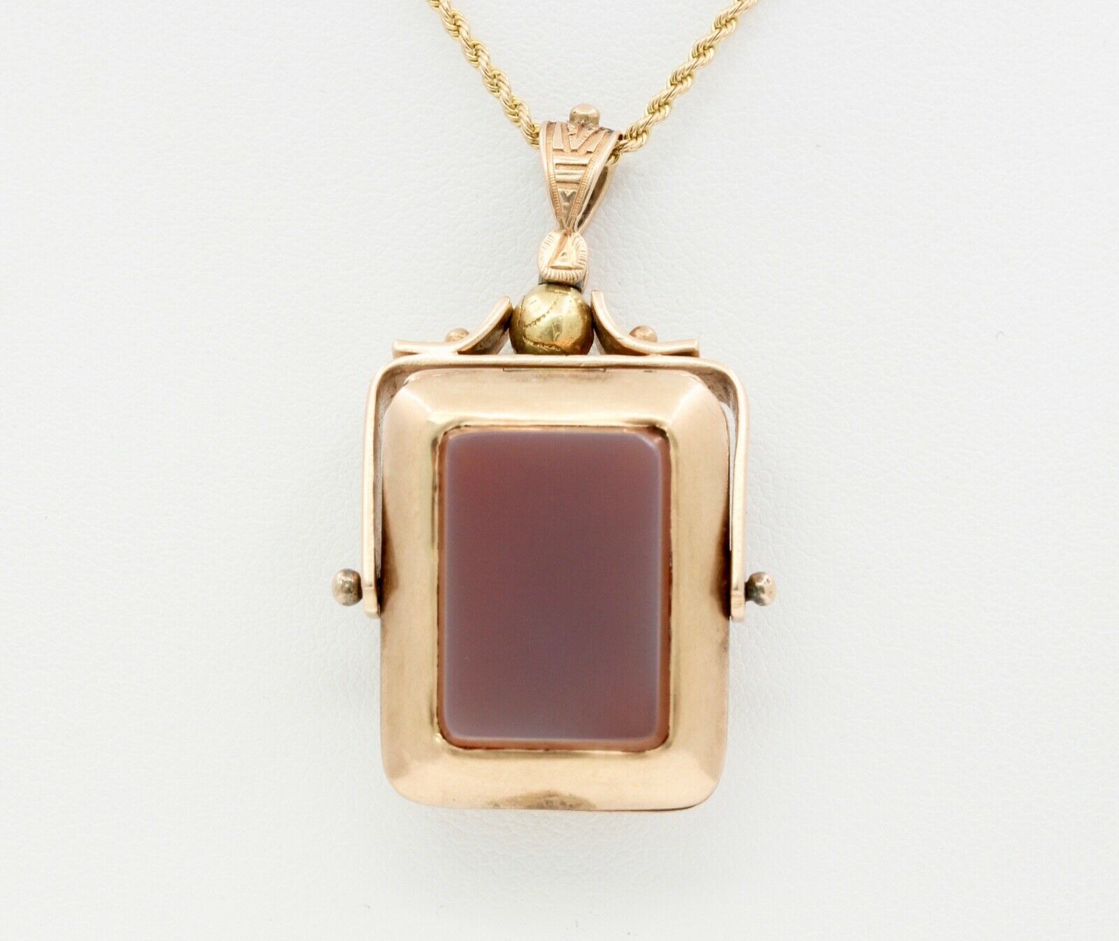 Victorian 10K Gold Onyx Sardonyx Spinning Locket Pendant Chain