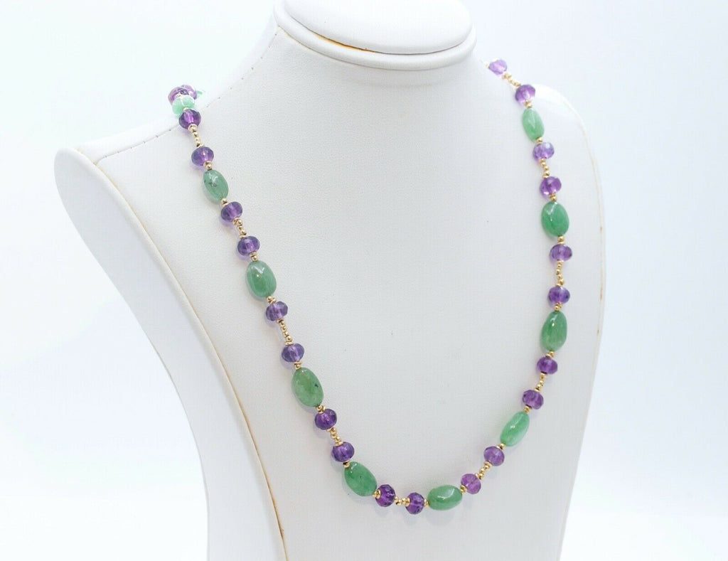 Vintage Italian Fluorite and Amethyst 18K Yellow Gold Necklace