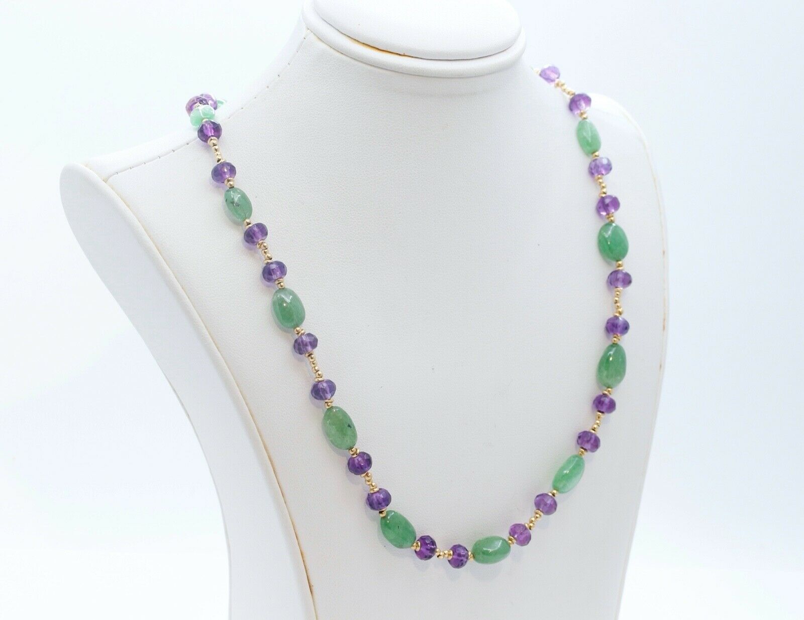 Vintage Italian Fluorite and Amethyst 18K Yellow Gold Necklace