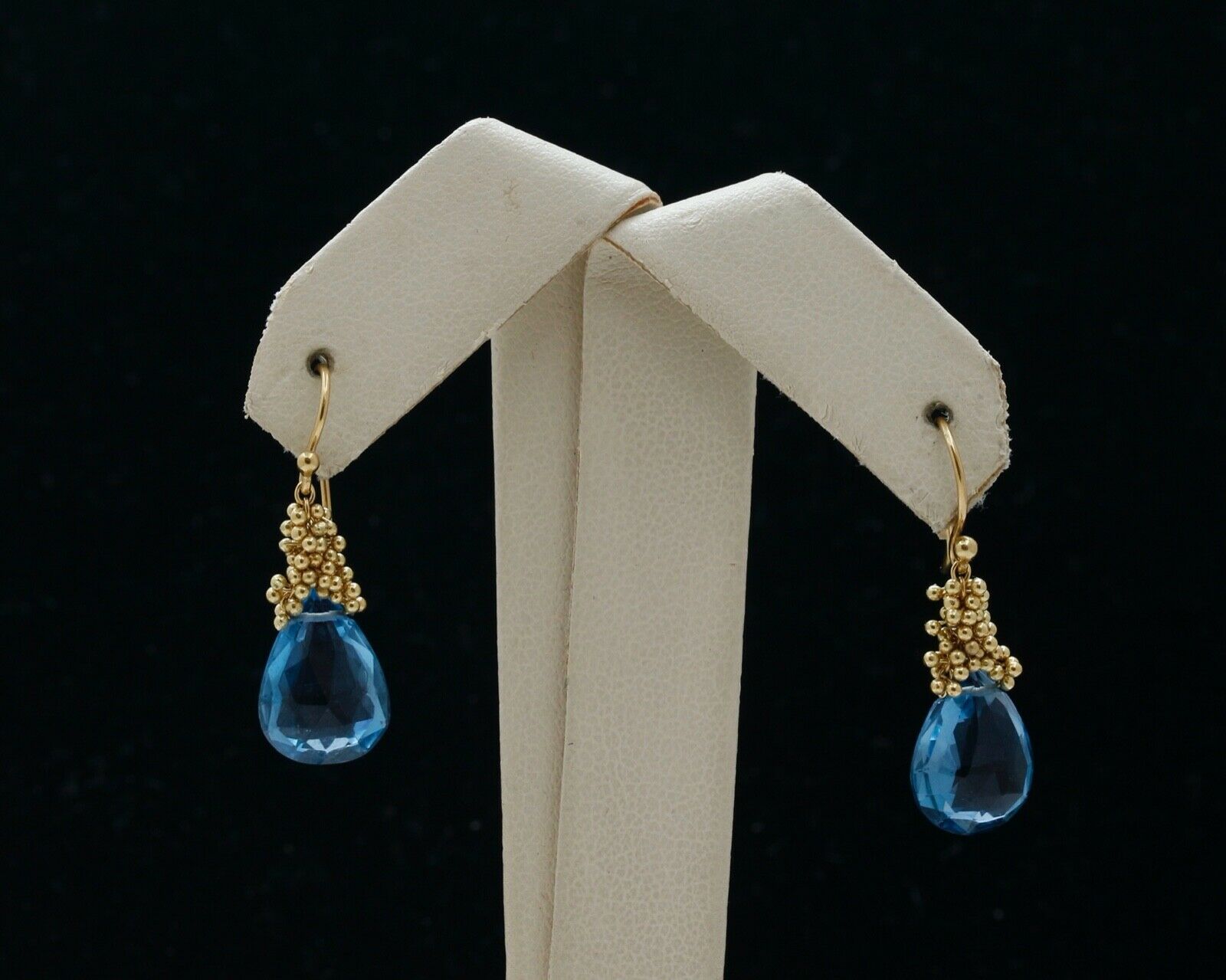Vintage London Blue Topaz Floating Beads 18K Yellow Gold Earrings