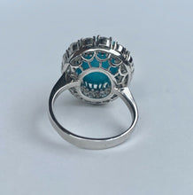 Load image into Gallery viewer, Gorgeous Vintage Persian turquoise Platinum Ring With Diamonds Halo.
