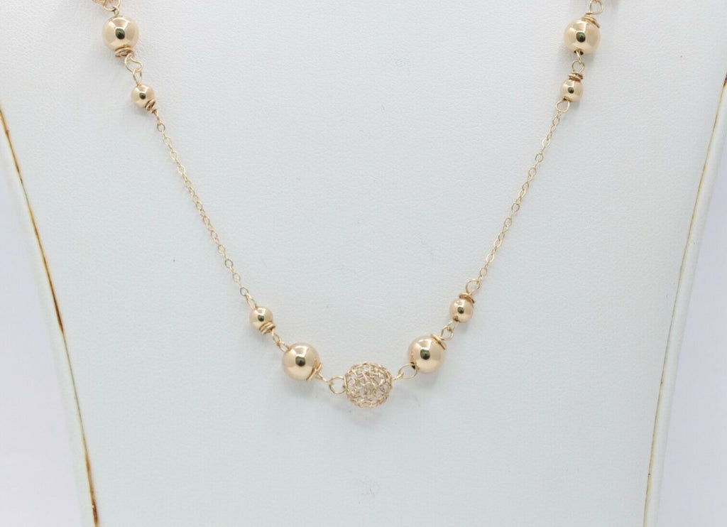 Vintage 14K Yellow Gold Ball Wire Necklace