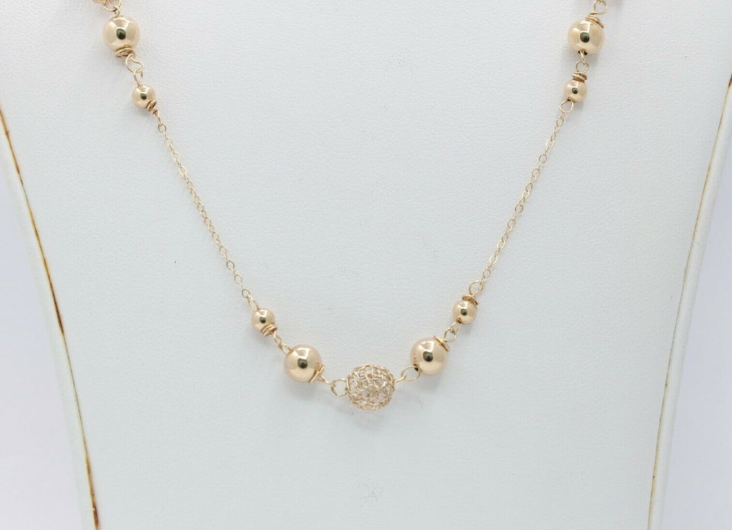 Vintage 14K Yellow Gold Ball Wire Necklace