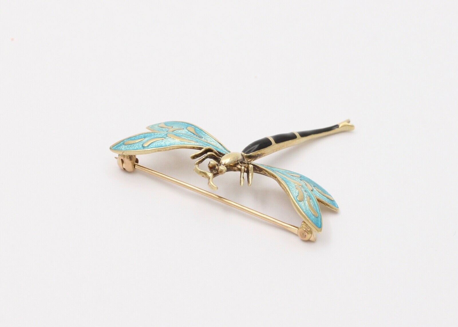 Vintage Estate 14K Gold Enamel Dragonfly Brooch, Pin.