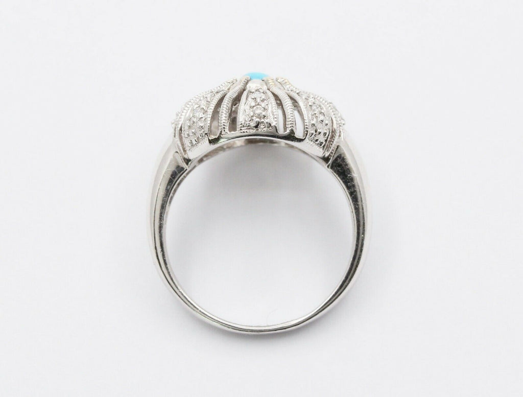 Vintage 14K White Gold Turquoise Diamond Cocktail Ring