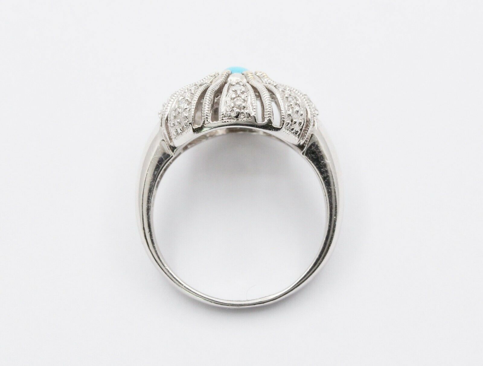 Vintage 14K White Gold Turquoise Diamond Cocktail Ring