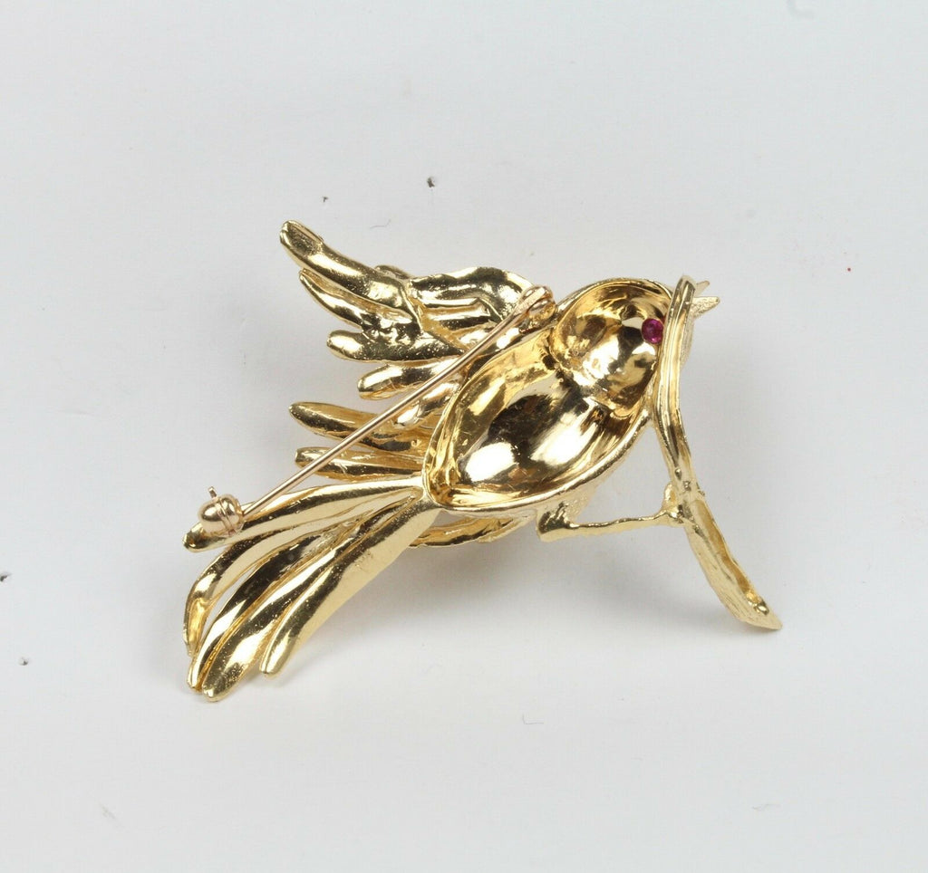 Vintage 14K Yellow Gold Sparrow Brooch
