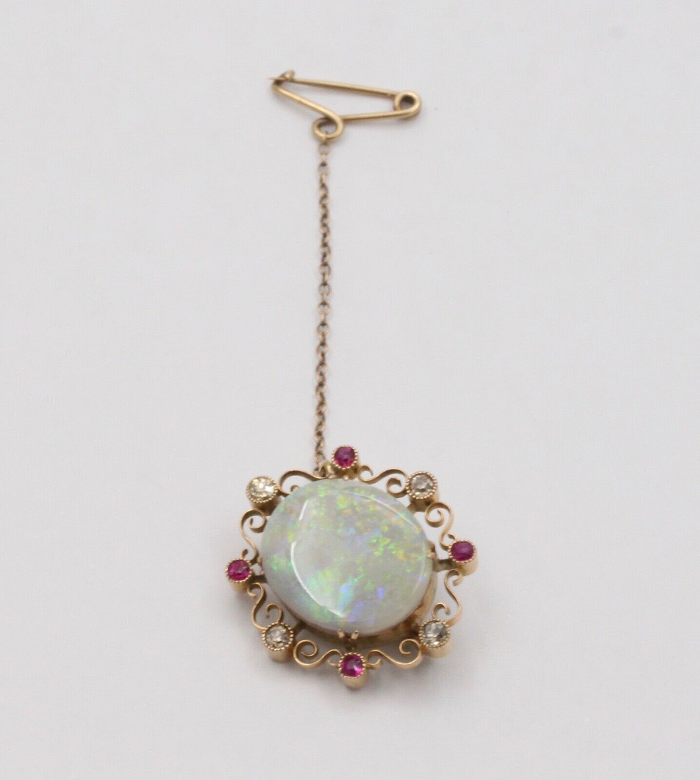 Adorable Edwardian Floral Design Opal 14K Gold Brooch pin