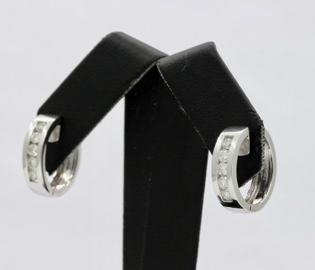 Vintage 18K White Gold Mini Channel-Set 0.84 Cts Diamond Mini Hoop Earrings