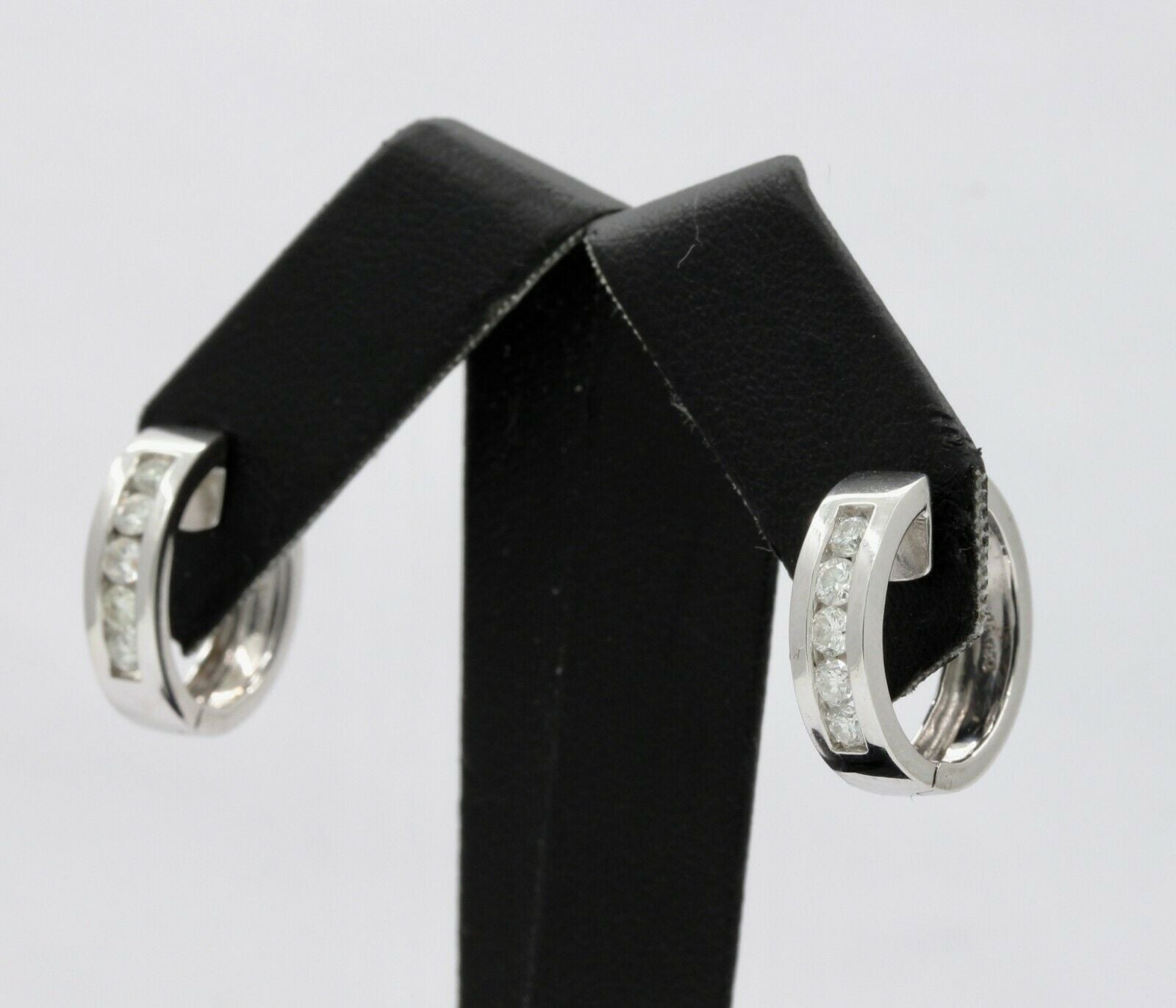 Vintage 18K White Gold Mini Channel-Set 0.84 Cts Diamond Mini Hoop Earrings