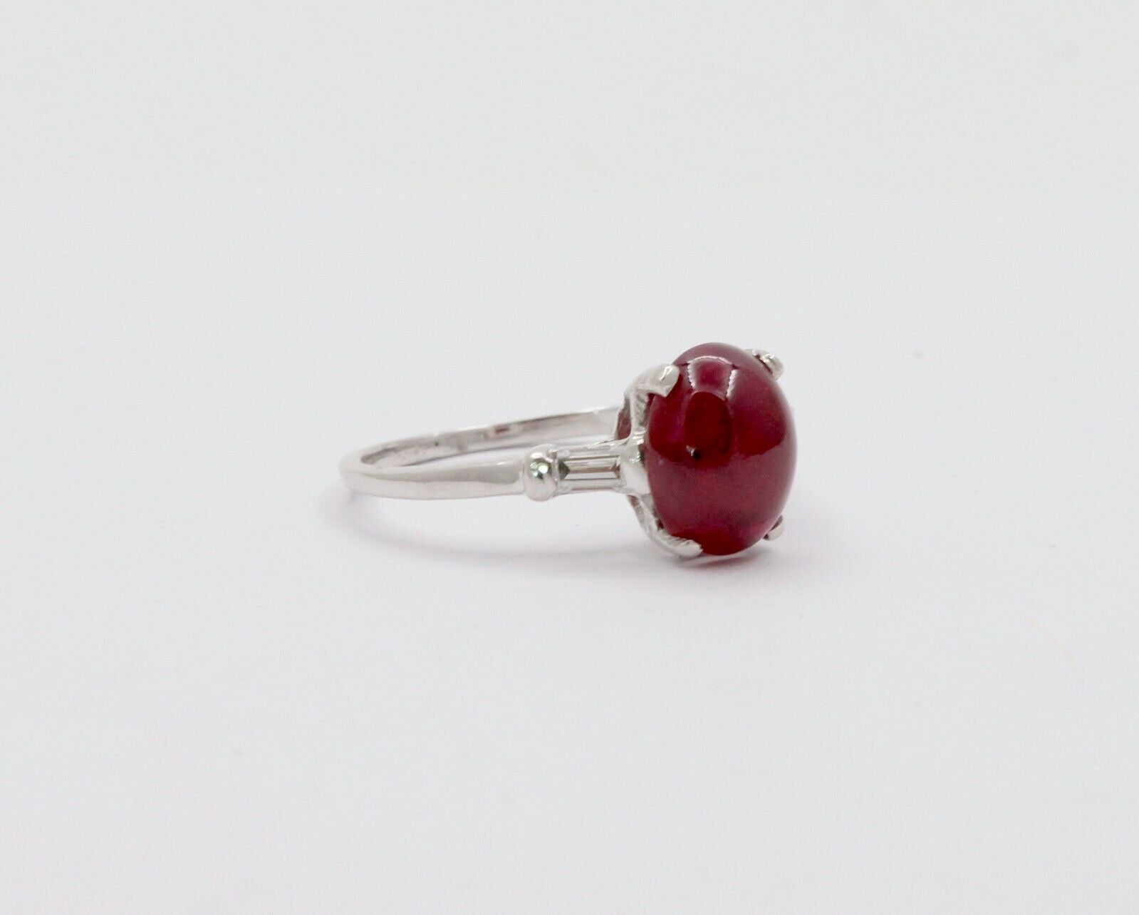 Vintage Platinum Cabochon Ruby Alternative Engagement Ring