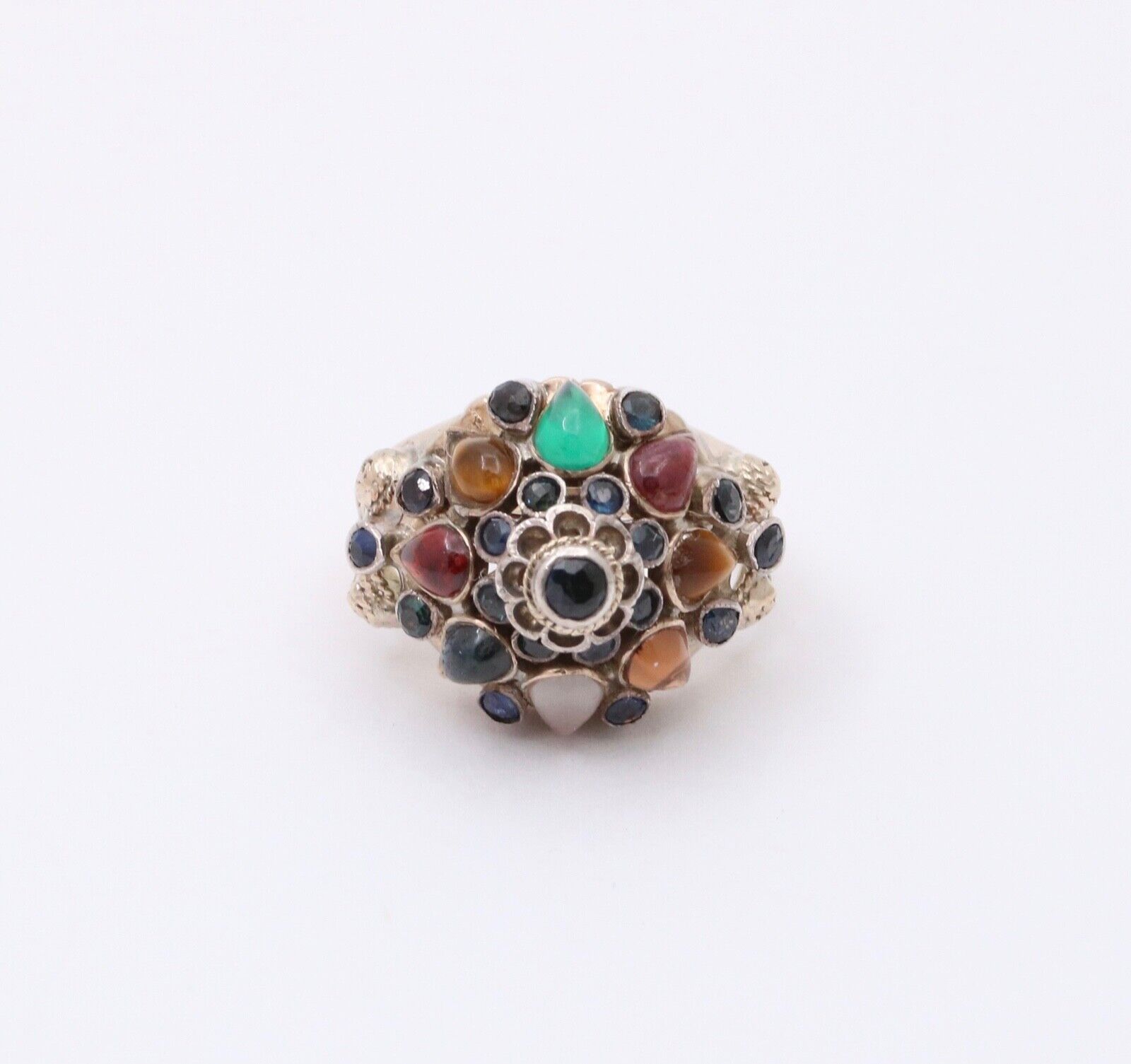 Vintage Multi Color Natural Sapphire, Moonstone,,Tiger eye and Garnet 14K Yellow