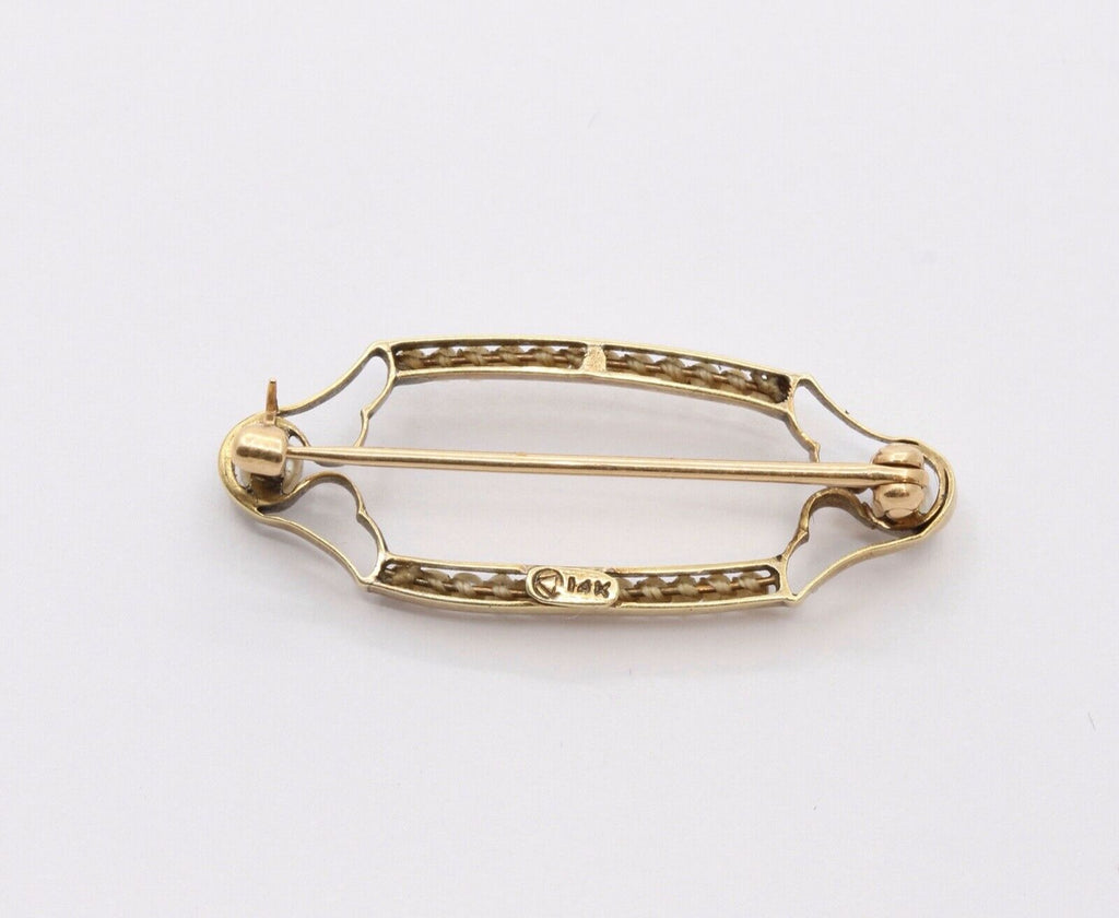 Victorian Edwardian 14K Yellow Gold Seed Pearls Retro Brooch Pin