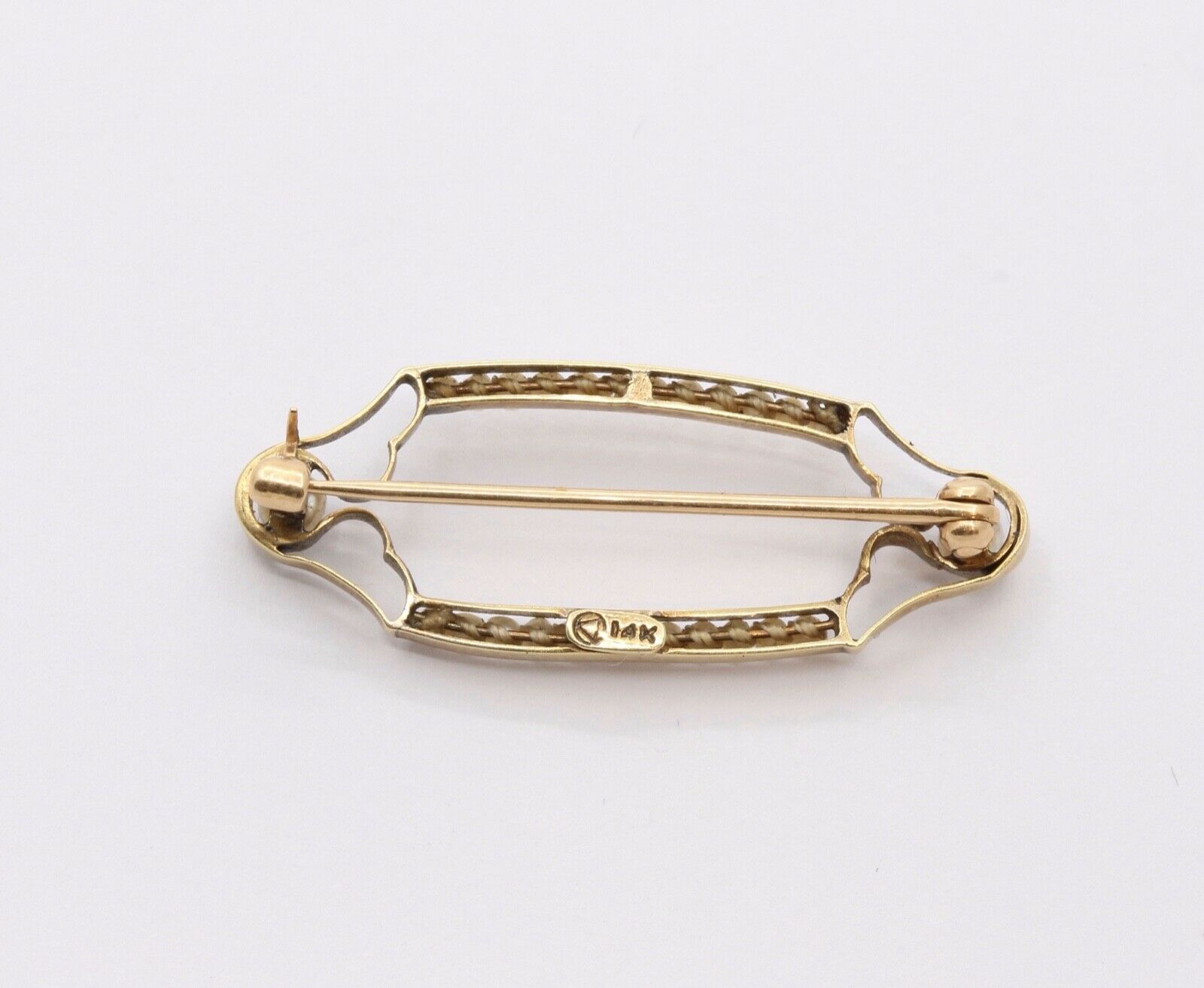 Victorian Edwardian 14K Yellow Gold Seed Pearls Retro Brooch Pin