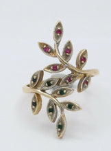 Load image into Gallery viewer, Vintage Floral 14K Yellow Gold Ruby Emerald Ring
