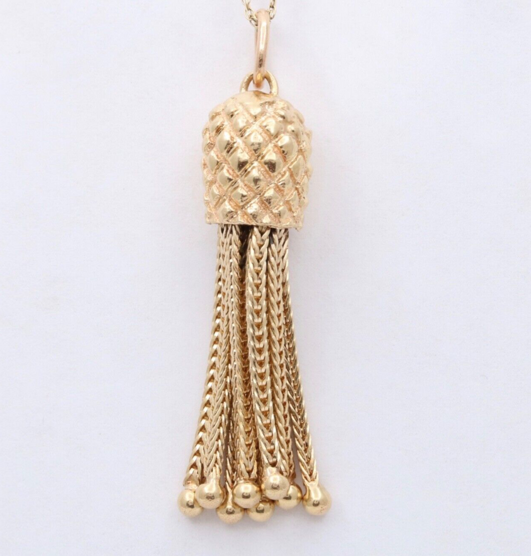 Vintage Foxtail Chain Tassel 14K Yellow Gold Pendant Charm