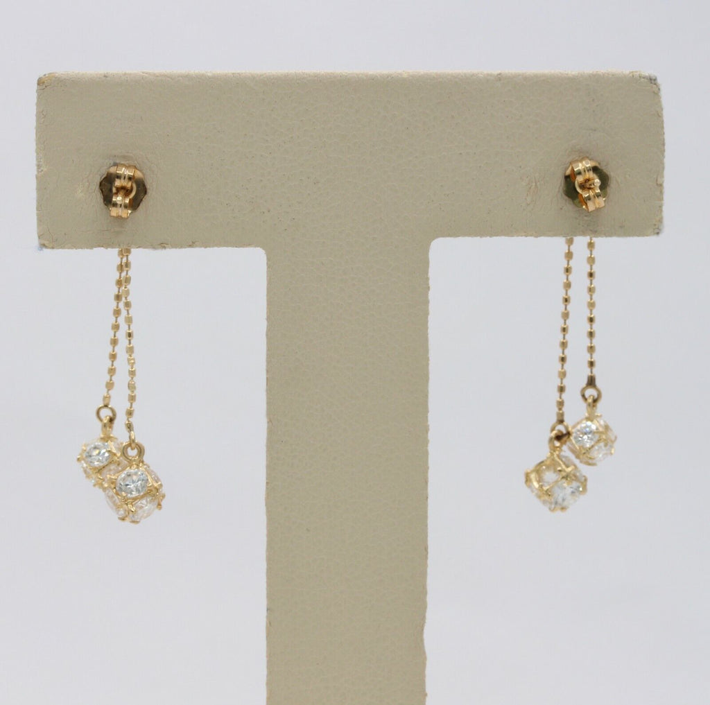 14K Yellow Gold Cubic Zirconia Dangling Drop Earrings