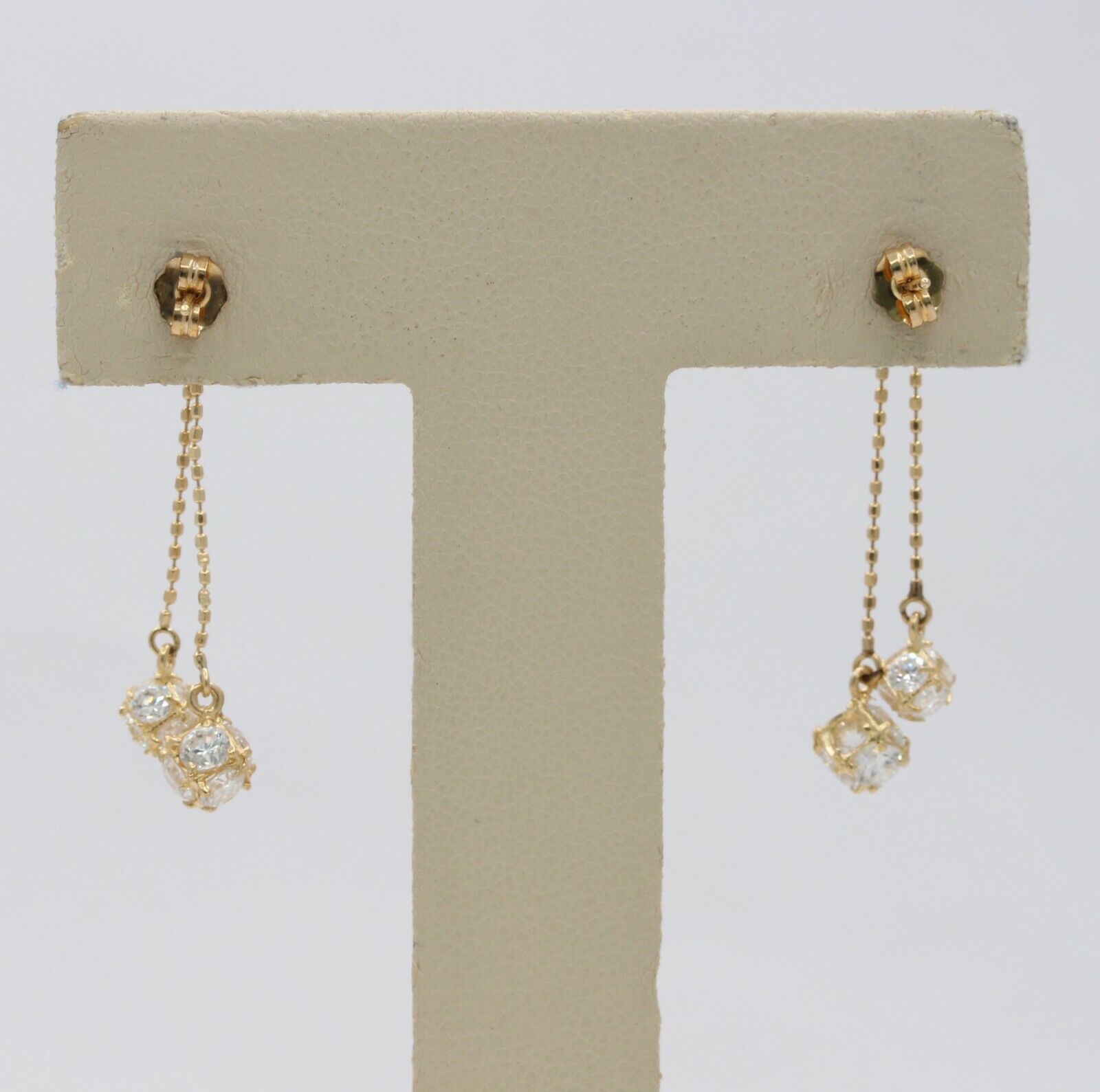 14K Yellow Gold Cubic Zirconia Dangling Drop Earrings