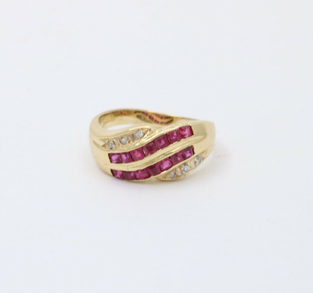 Vintage 14K Yellow Gold Ruby & Diamond Infinity Ring Band