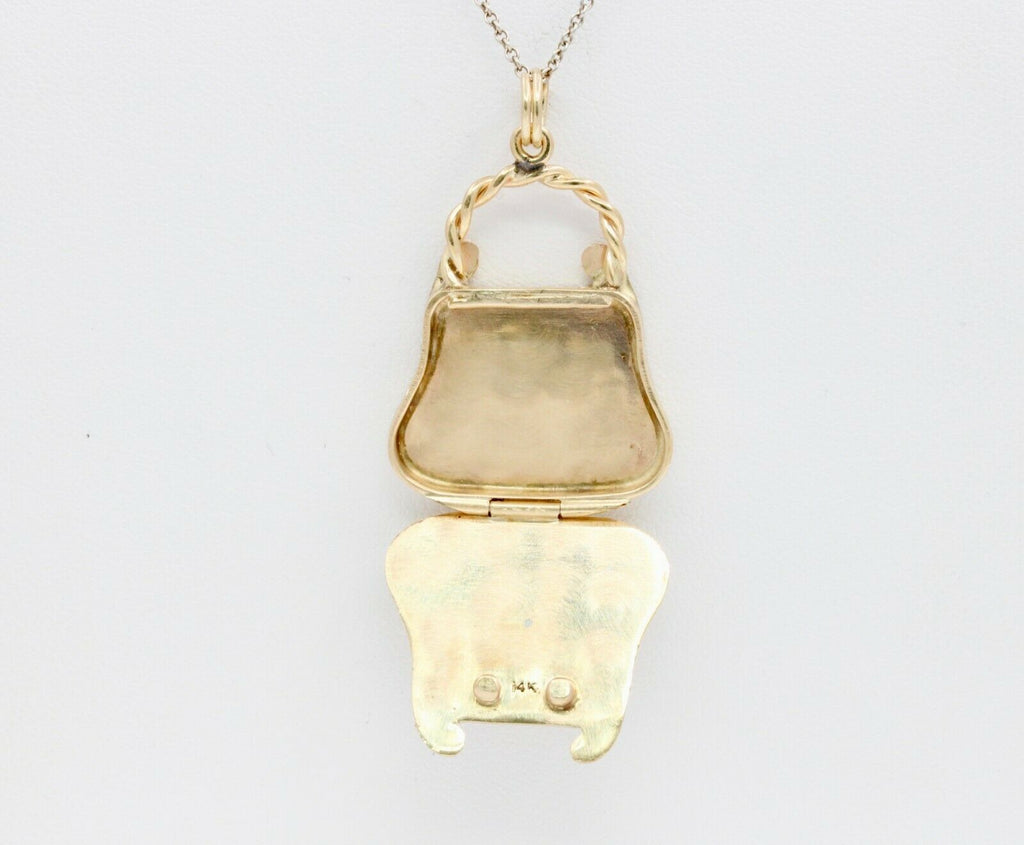 Vintage 14K Yellow Gold Enamel Opening Purse Pendant