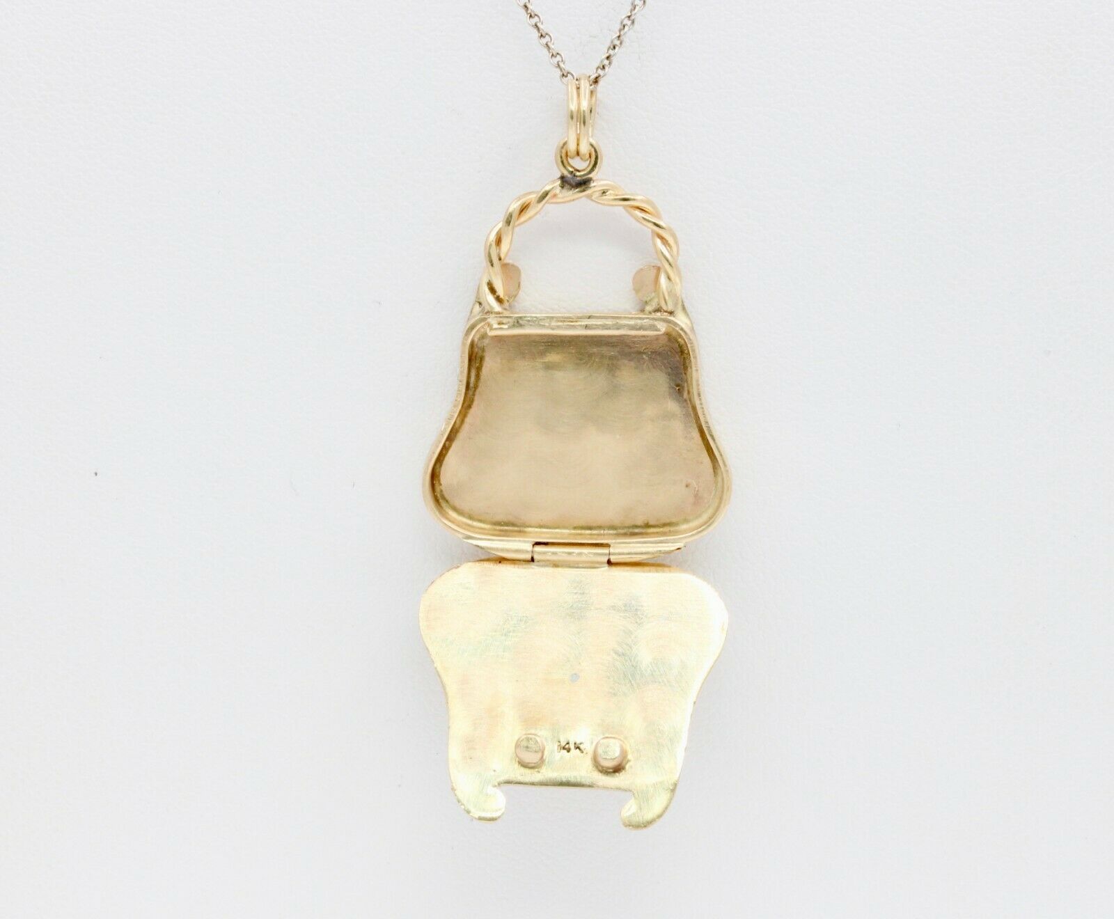 Vintage 14K Yellow Gold Enamel Opening Purse Pendant