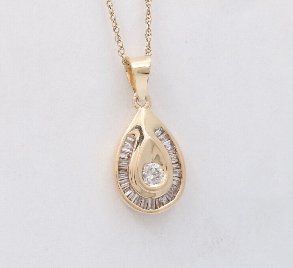 Vintage 14K Yellow Gold Diamond Teardrop Pendant