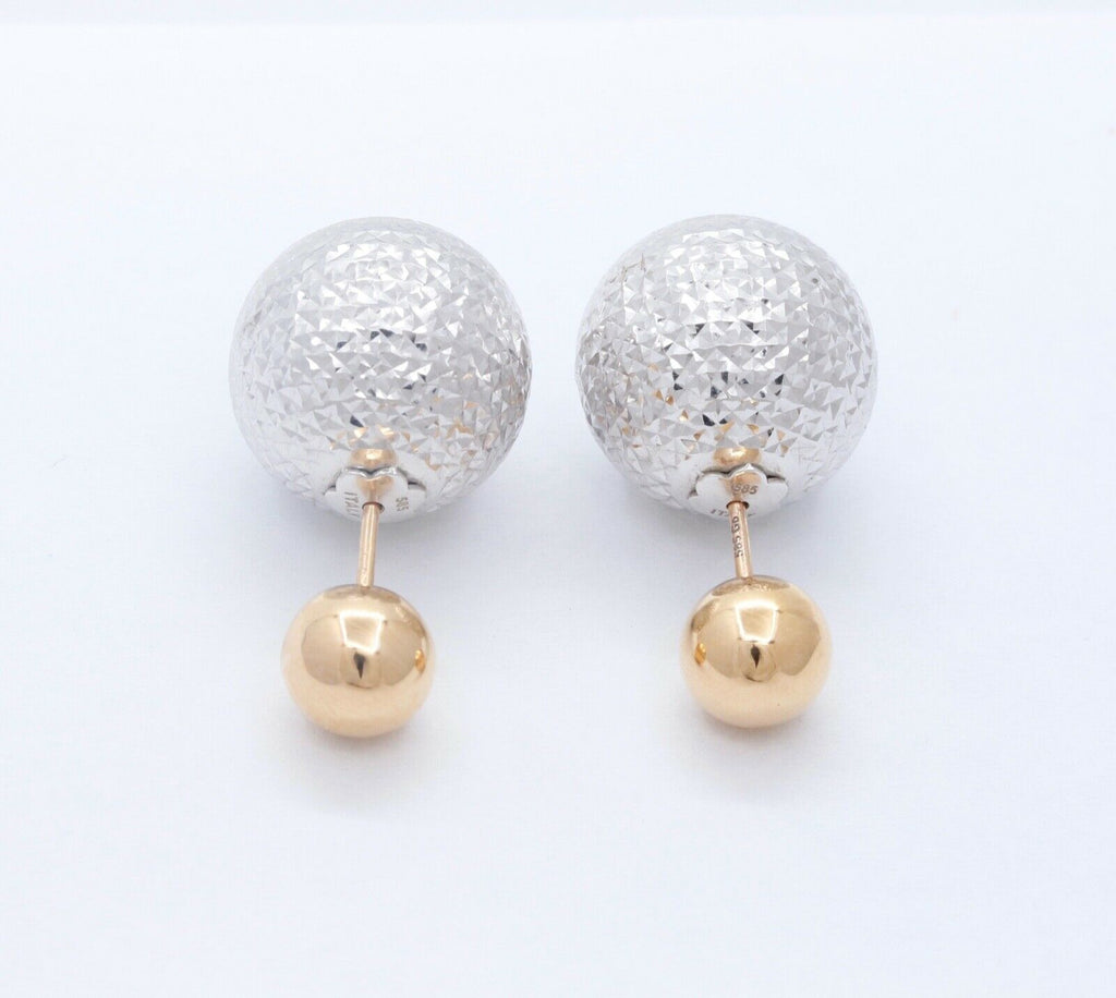 Italian Vintage 14K White Yellow Ball Earrings