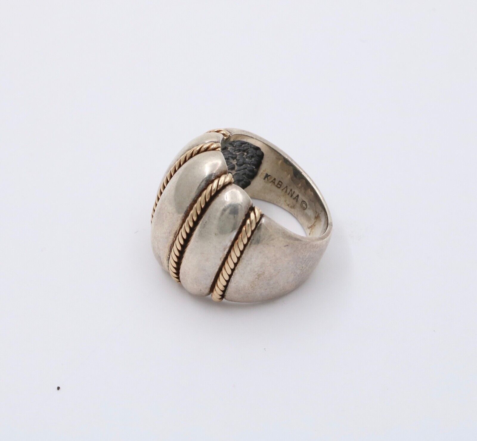 Vintage Kabana 14K Gold & String Silver Wide Ring Band