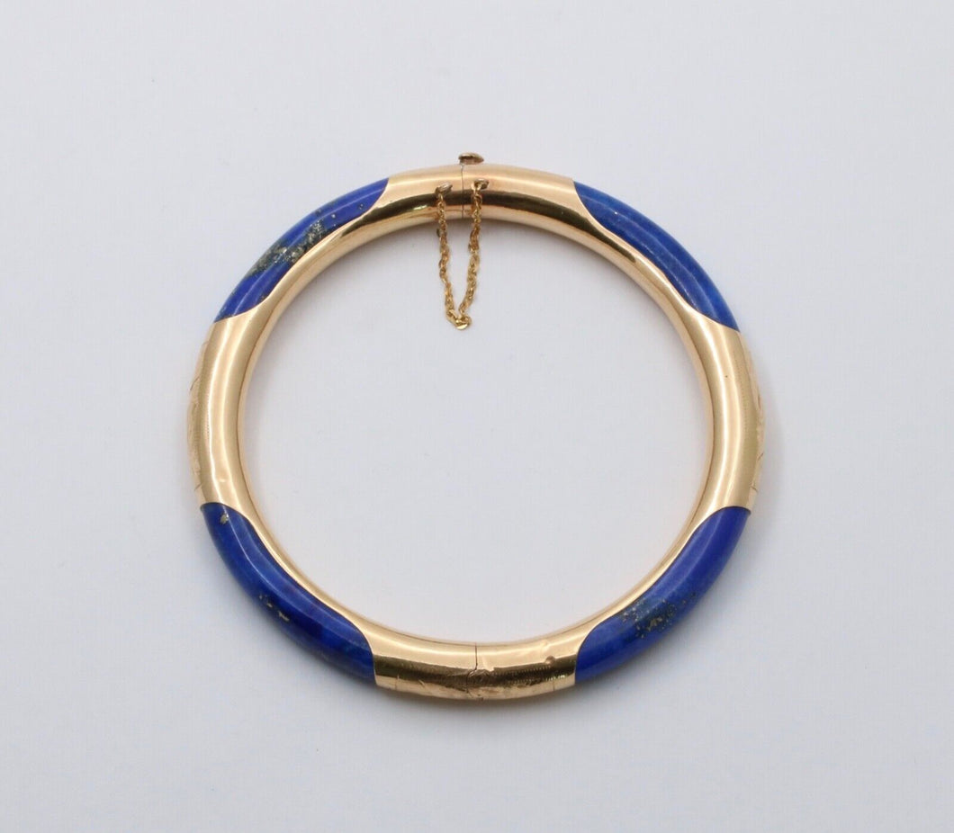 Vintage Lapis Lazuli 14K Yellow Gold Hinge Bracelet