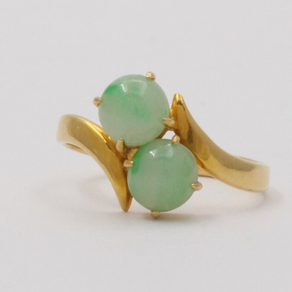 Vintage Jade 18K Yellow Gold Bypass Ring