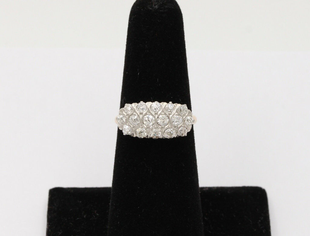 Vintage Cluster Diamonds 14K Yellow White Gold Coctail Ring