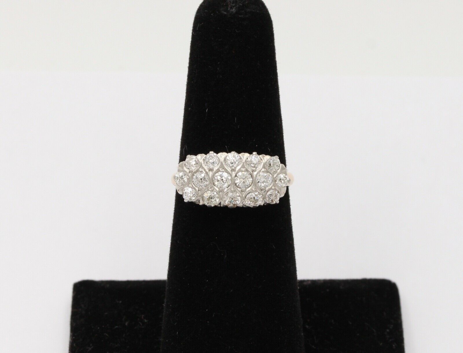 Vintage Cluster Diamonds 14K Yellow White Gold Coctail Ring