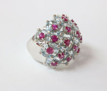 Load image into Gallery viewer, Large Statement Aquamarines Rubies 18K White Gold Dome Ring
