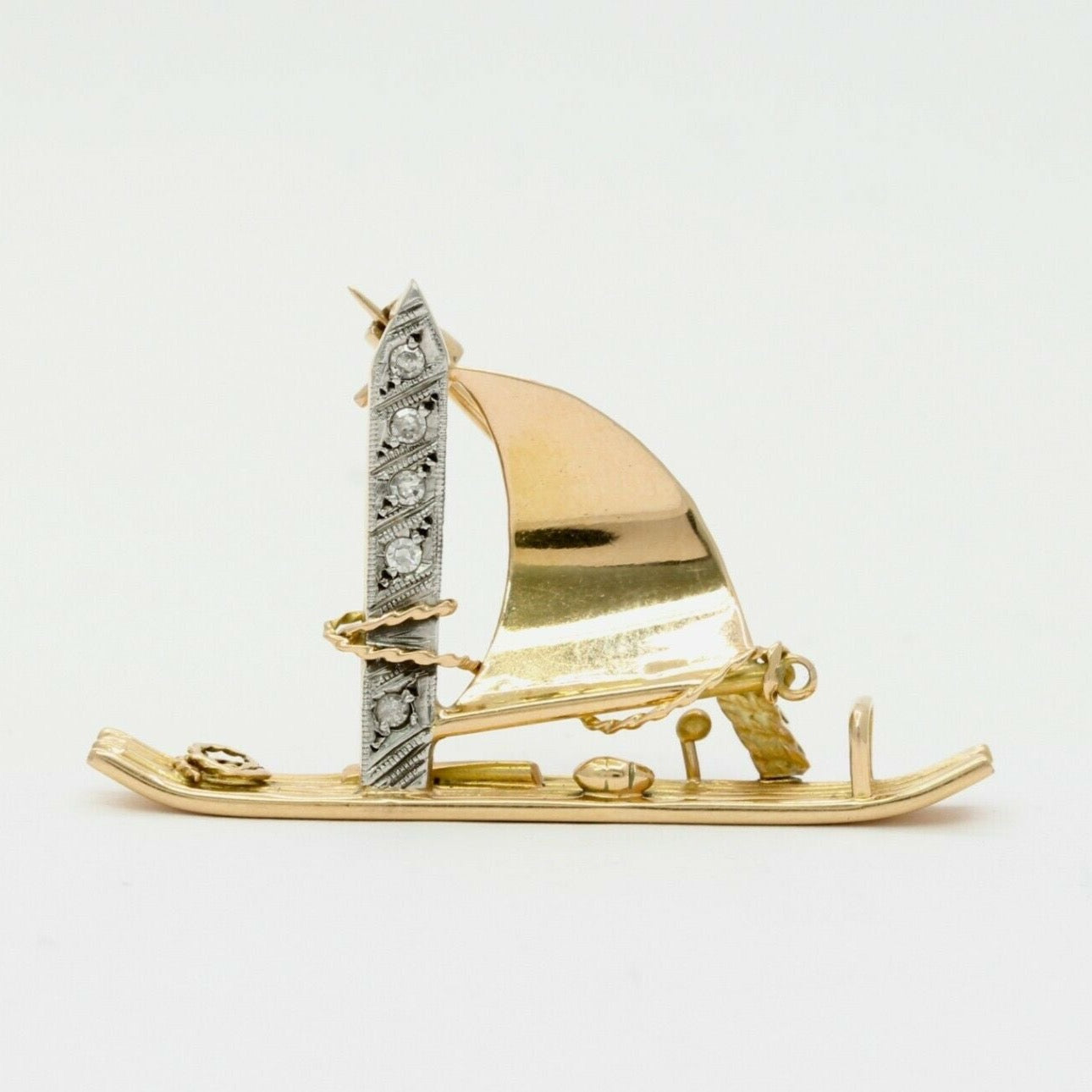 Vintage 14k Yellow Gold Diamond SailBoat Brooch