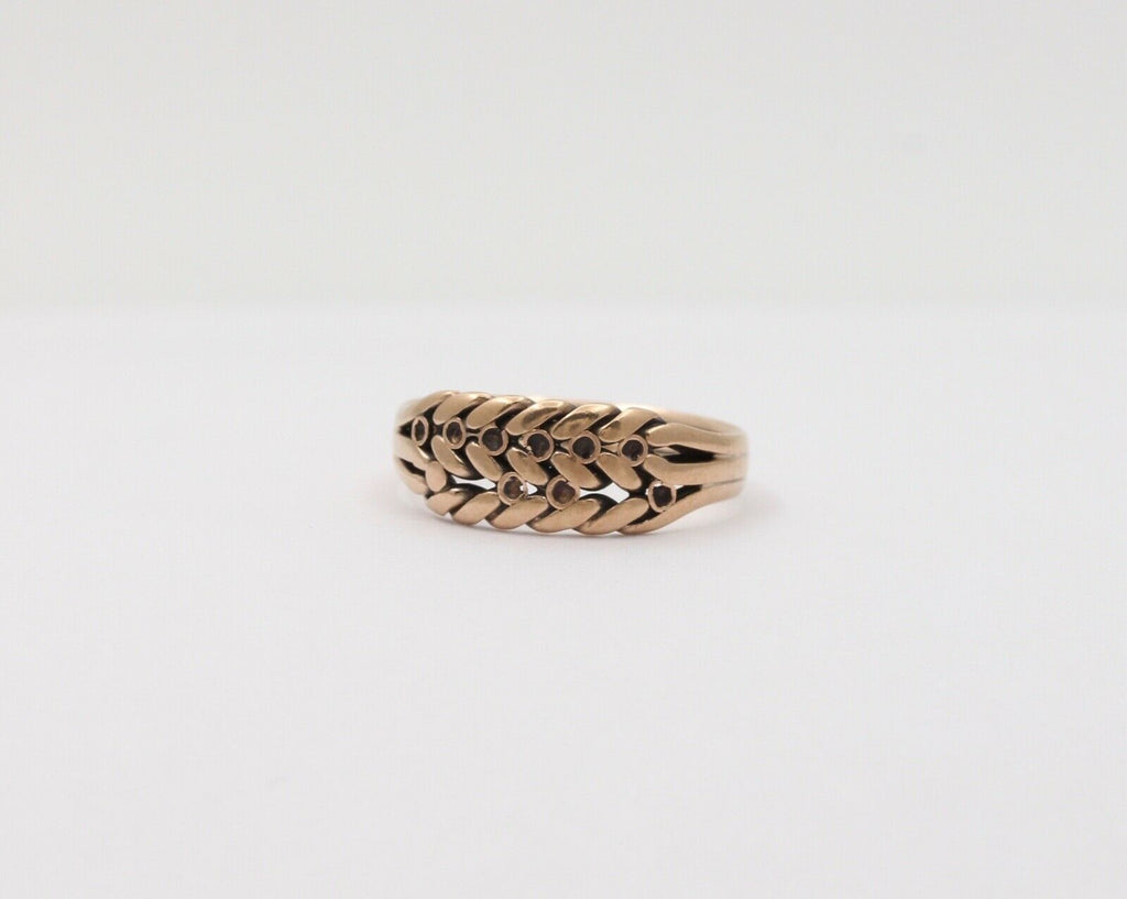 Art Deco Nathan Brothers Leaf Pattern English 9K Rose Gold Ring