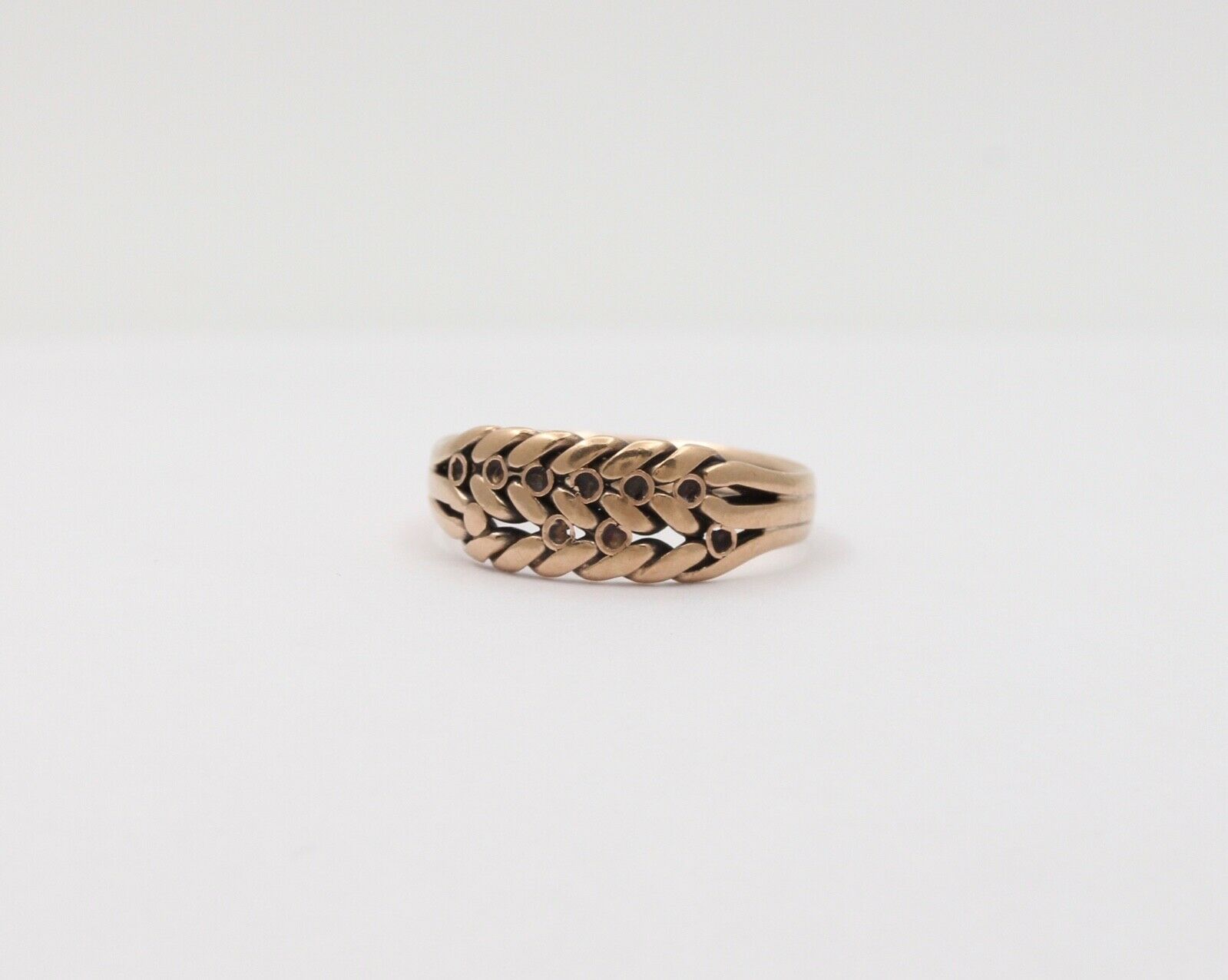 Art Deco Nathan Brothers Leaf Pattern English 9K Rose Gold Ring
