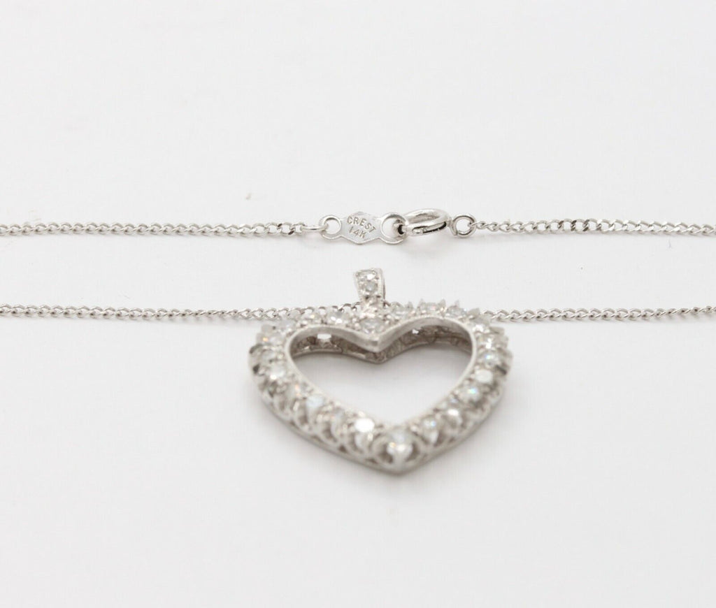 14K White Gold Diamond Heart Pendant