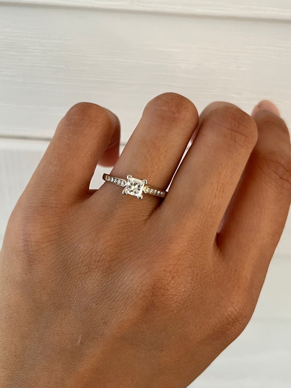 Vintage 18K Gold Princess Cut Diamond 18K WG Platinum Engagement Ring Band